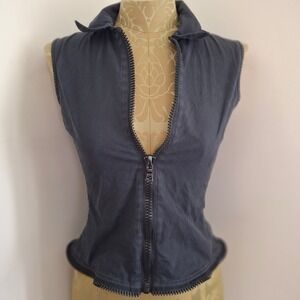Y2K Miu Miu Zip Front Sleeveless Fitted Vest Faded Blk Cotton 38/XS Goth Luxury